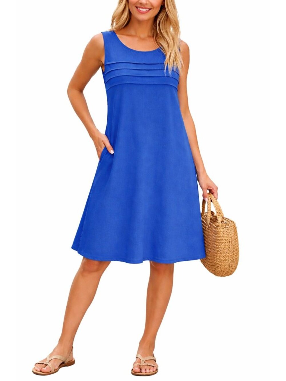 Women’s Medium Blue Sleeveless Dress A-Line Flowy Casual Summer
